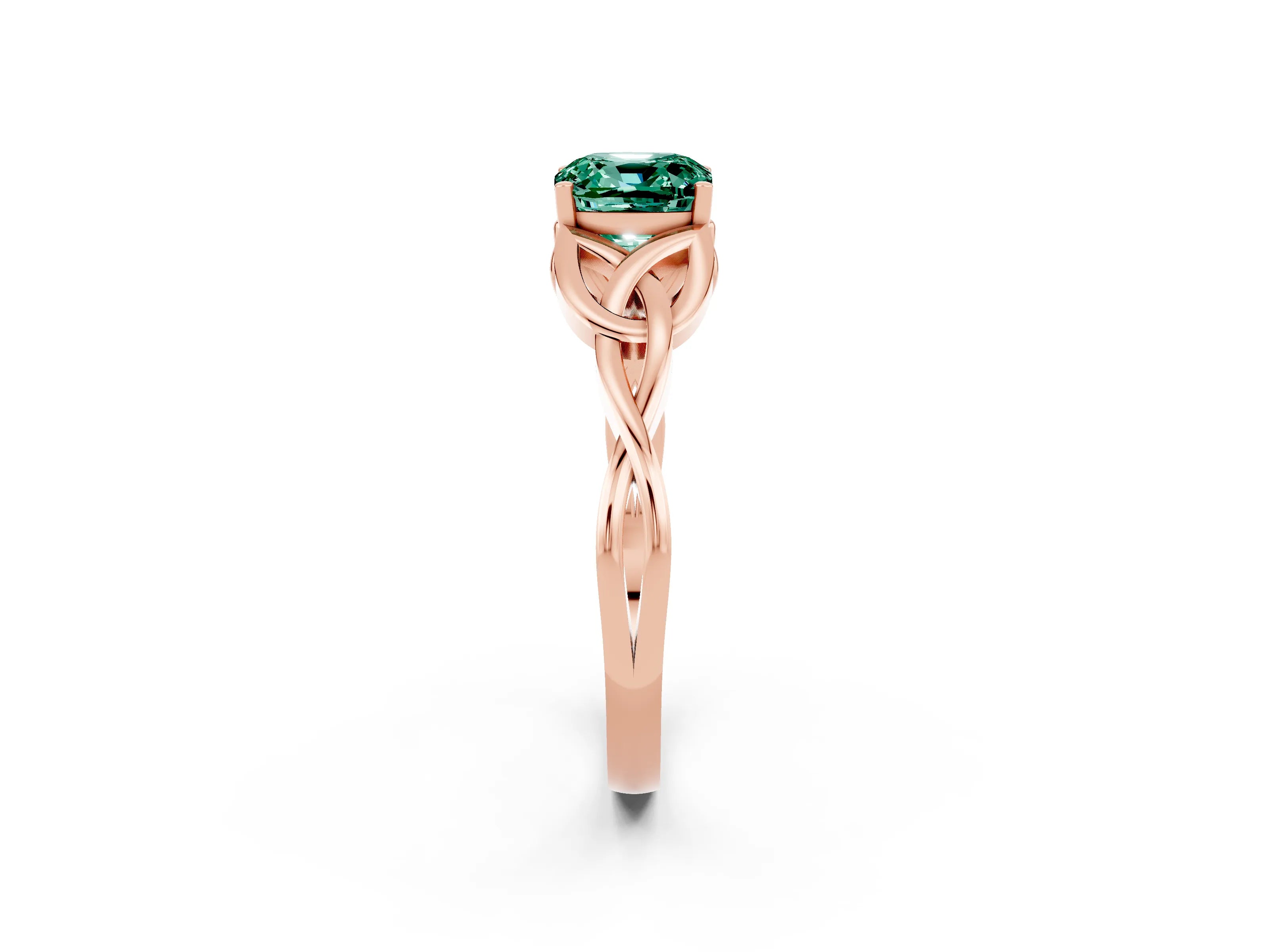 Rose gold Cushion Cut Green Sapphire Solitaire Celtic Knot Ring with Four-Prong Setting_14