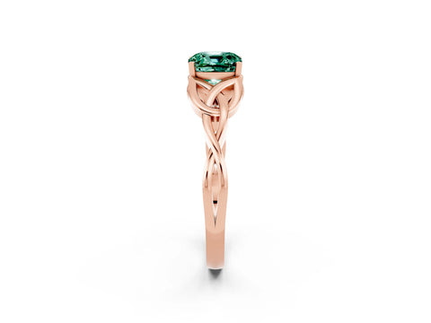 Rose gold Cushion Cut Green Sapphire Solitaire Celtic Knot Ring with Four-Prong Setting_14
