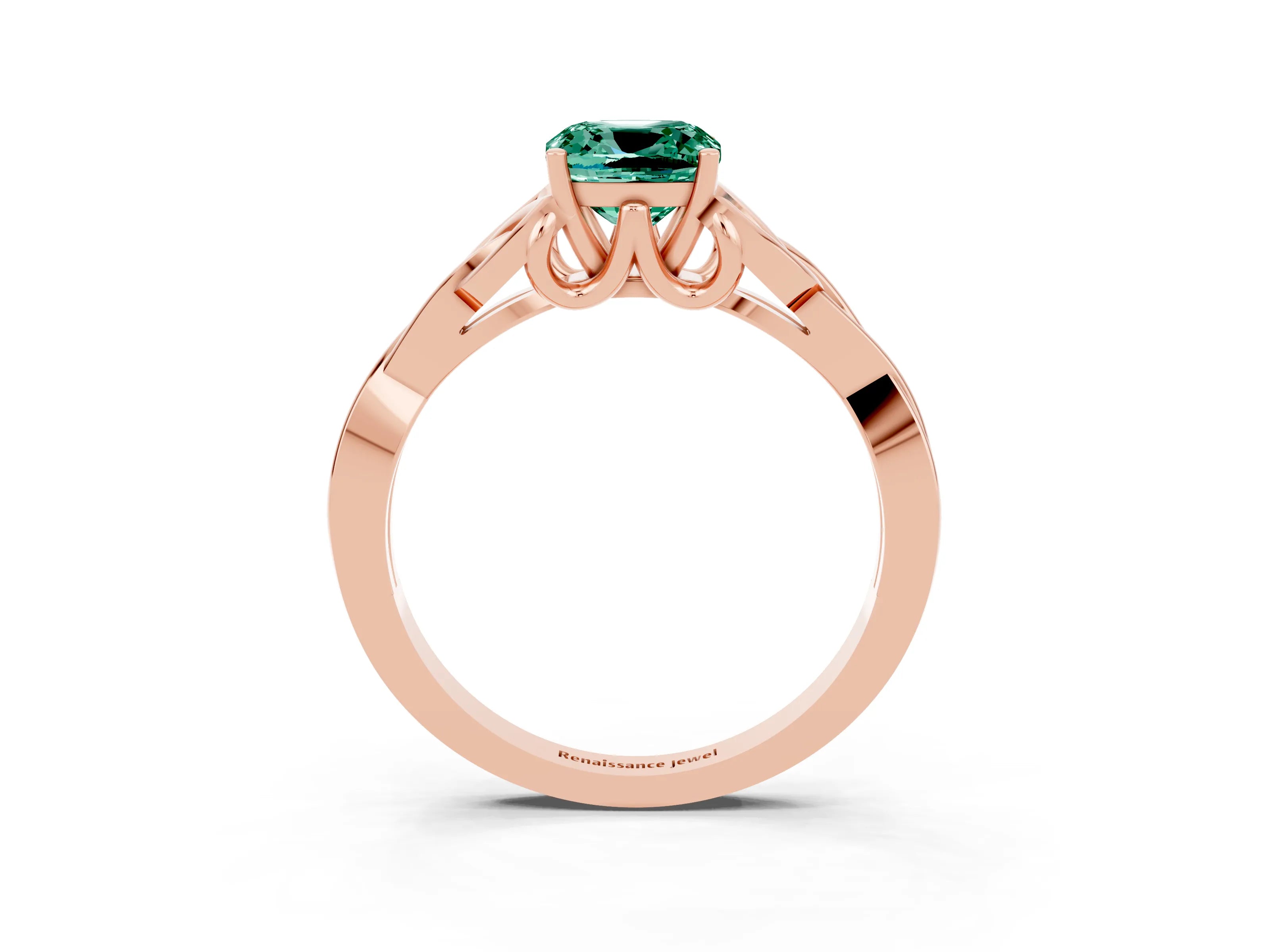 Rose gold Cushion Cut Green Sapphire Solitaire Celtic Knot Ring with Four-Prong Setting_15