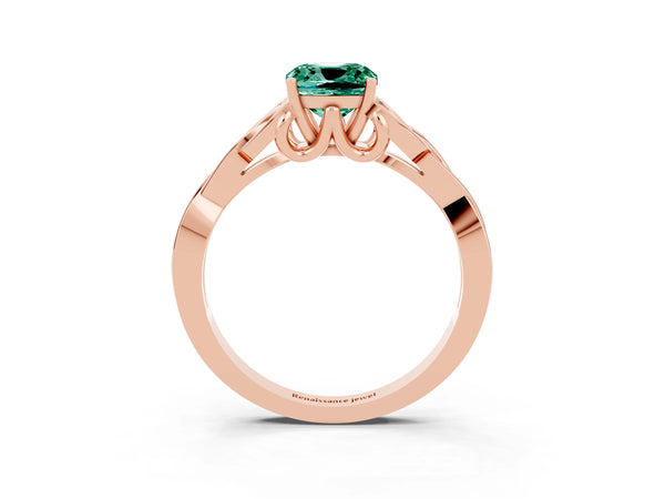 Rose gold Cushion Cut Green Sapphire Solitaire Celtic Knot Ring with Four-Prong Setting