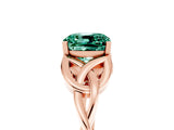 Rose gold Cushion Cut Green Sapphire Solitaire Celtic Knot Ring with Four-Prong Setting_17