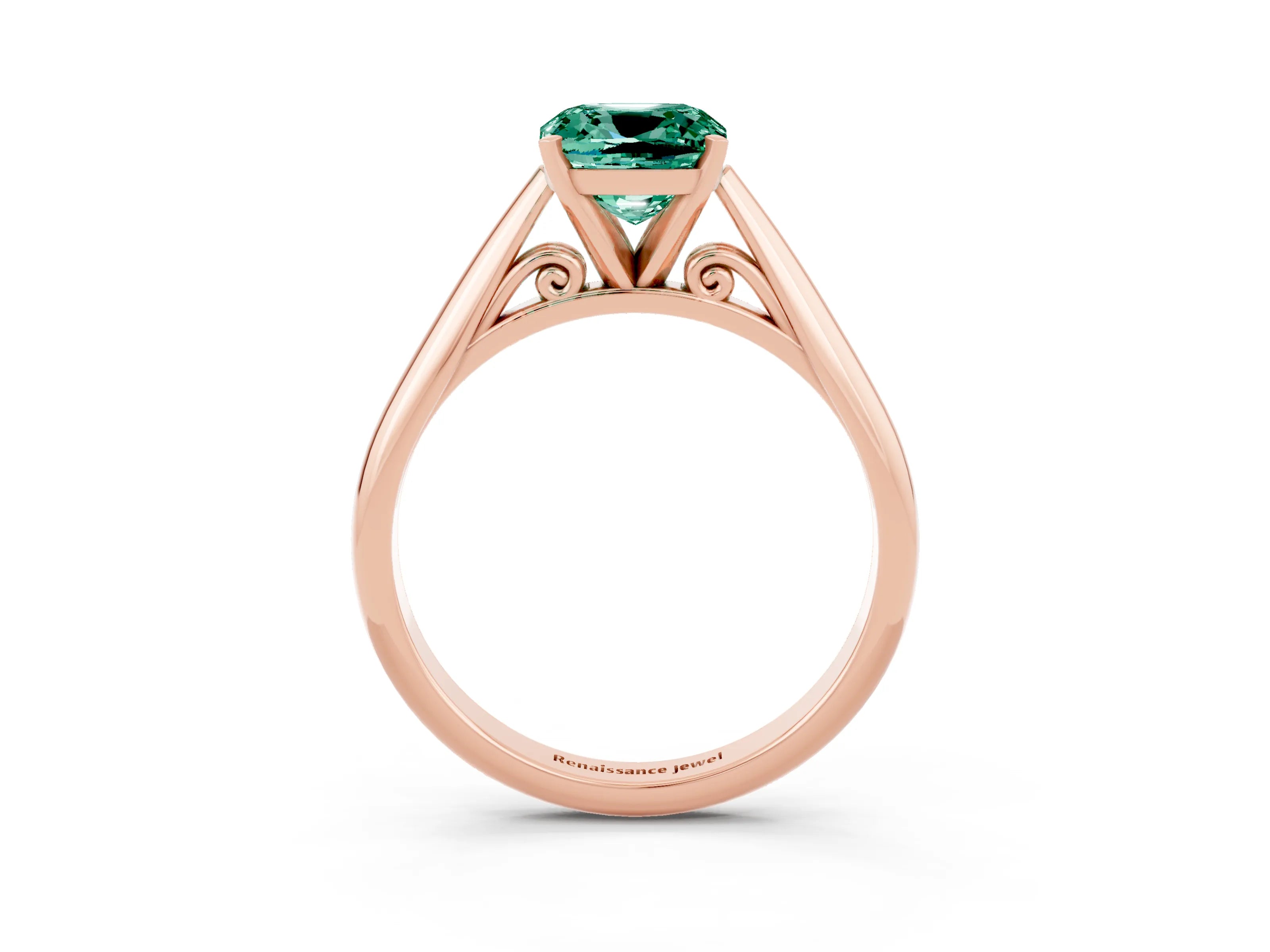 Rose gold Cushion Cut Green Sapphire Solitaire Engagement Ring with Cathedral Setting and Four-Prong Mount_15