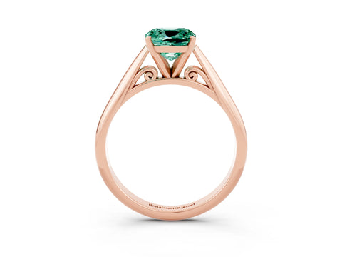 Rose gold Cushion Cut Green Sapphire Solitaire Engagement Ring with Cathedral Setting and Four-Prong Mount_15