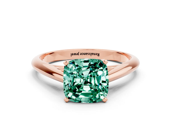 Rose gold Cushion Cut Green Sapphire Solitaire Engagement Ring with Cathedral Setting and Four-Prong Mount