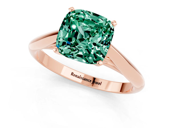 Rose gold Cushion Cut Green Sapphire Solitaire Engagement Ring with Cathedral Setting and Four-Prong Mount