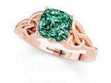 Rose gold Cushion Cut Green Sapphire Solitaire Engagement Ring with Celtic Knot Band and Four-Prong Setting_1