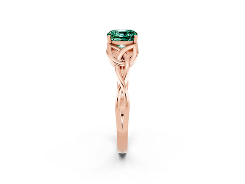 Rose gold Cushion Cut Green Sapphire Solitaire Engagement Ring with Celtic Knot Band and Four-Prong Setting_2
