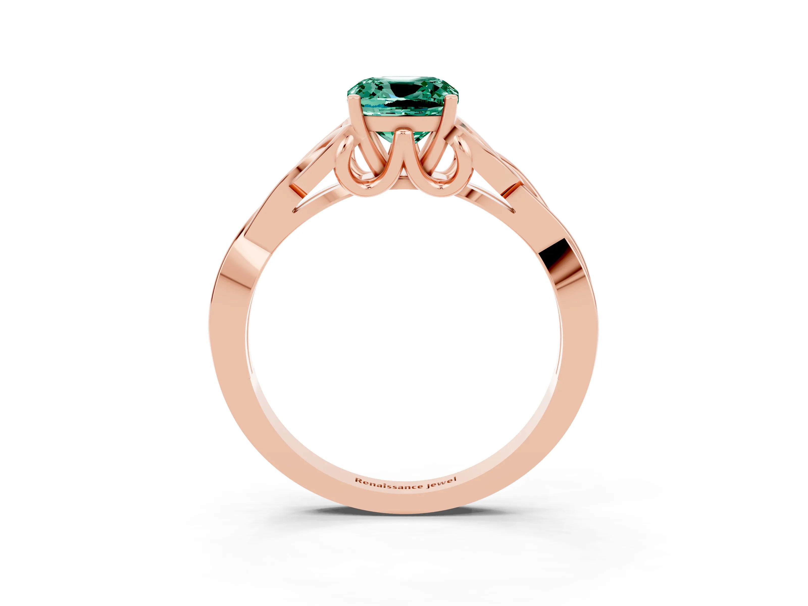 Rose gold Cushion Cut Green Sapphire Solitaire Engagement Ring with Celtic Knot Band and Four-Prong Setting_3