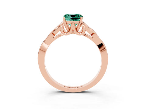 Rose gold Cushion Cut Green Sapphire Solitaire Engagement Ring with Celtic Knot Band and Four-Prong Setting_3