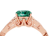 Rose gold Cushion Cut Green Sapphire Solitaire Engagement Ring with Celtic Knot Band and Four-Prong Setting_4