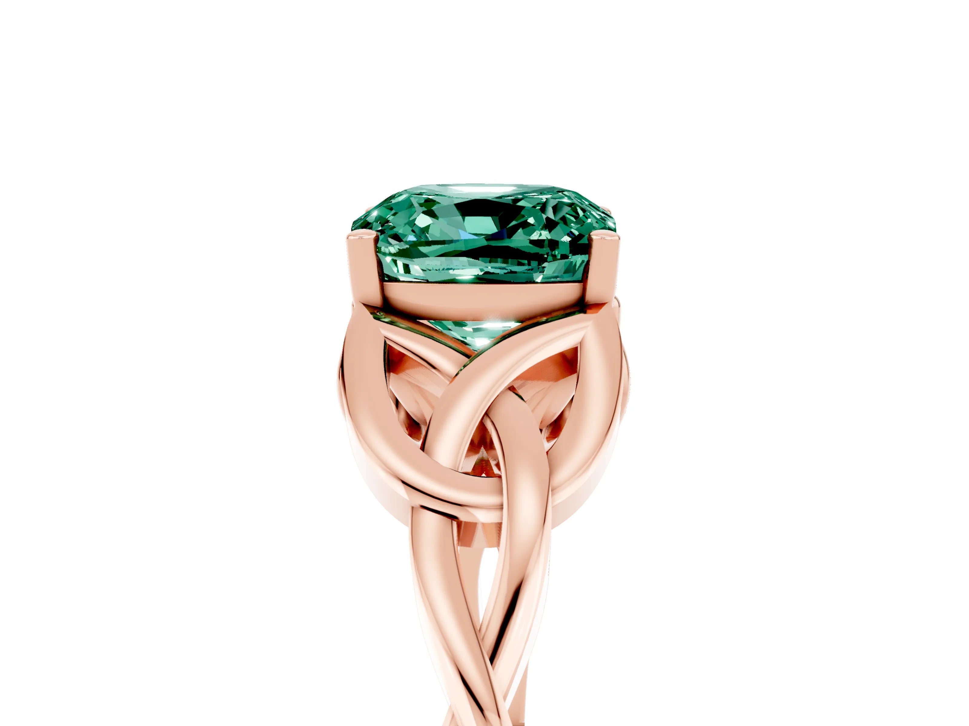 Rose gold Cushion Cut Green Sapphire Solitaire Engagement Ring with Celtic Knot Band and Four-Prong Setting_5