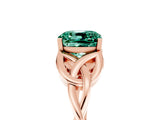 Rose gold Cushion Cut Green Sapphire Solitaire Engagement Ring with Celtic Knot Band and Four-Prong Setting_5
