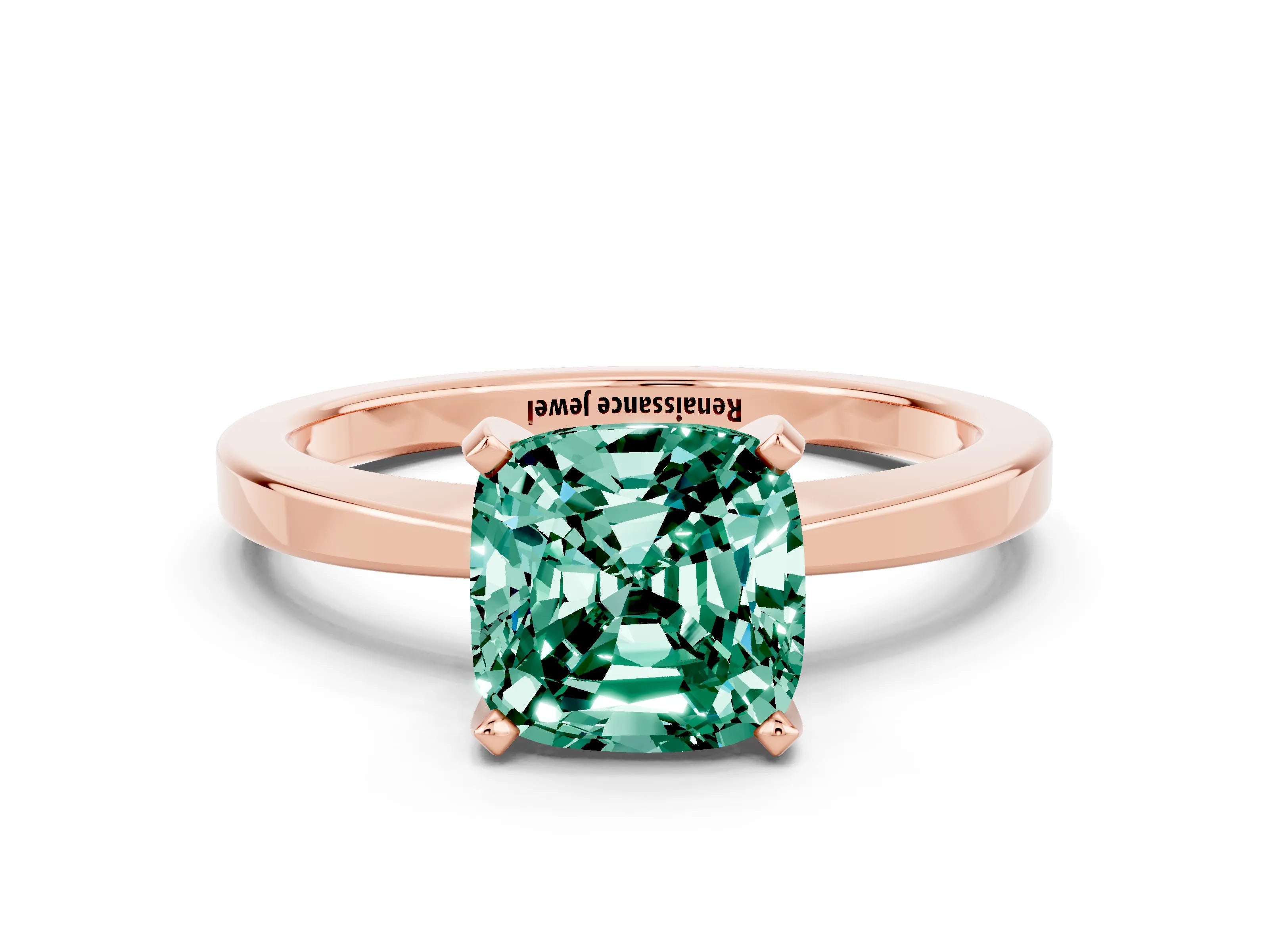 Rose gold Cushion Cut Green Sapphire Solitaire Engagement Ring with Classic Band and Four-Prong Setting_12