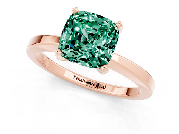 Rose gold Cushion Cut Green Sapphire Solitaire Engagement Ring with Classic Band and Four-Prong Setting