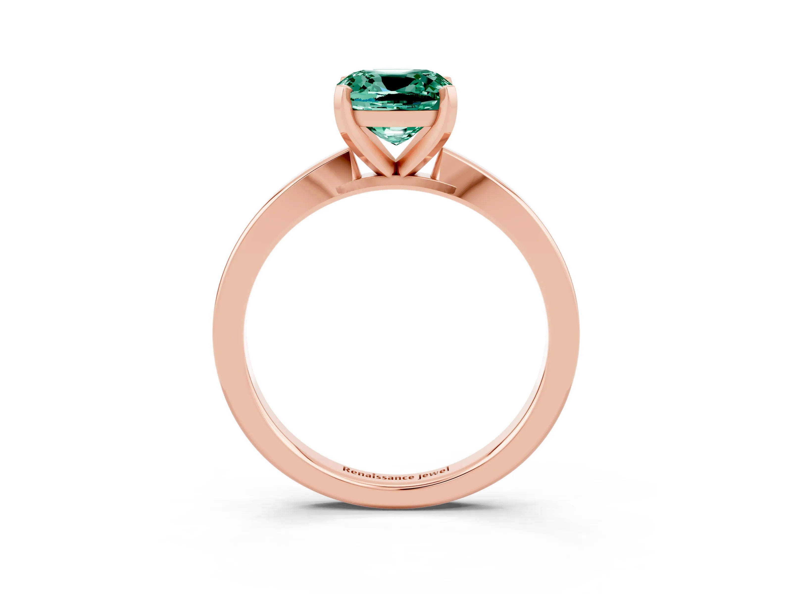 Rose gold Cushion Cut Green Sapphire Solitaire Engagement Ring with Classic Band and Four-Prong Setting_15