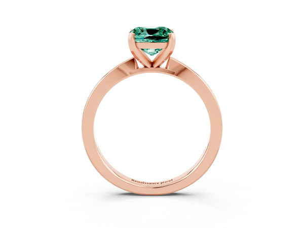 Rose gold Cushion Cut Green Sapphire Solitaire Engagement Ring with Classic Band and Four-Prong Setting