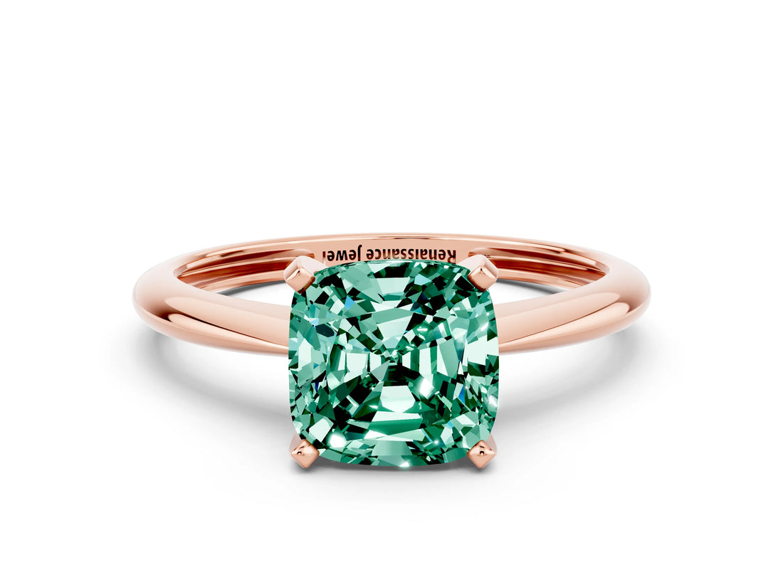 Rose gold Cushion Cut Green Sapphire Solitaire Engagement Ring with Classic Band and Four-Prong Setting_24