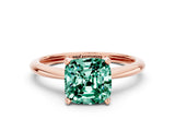 Rose gold Cushion Cut Green Sapphire Solitaire Engagement Ring with Classic Band and Four-Prong Setting_24