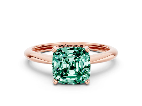 Rose gold Cushion Cut Green Sapphire Solitaire Engagement Ring with Classic Band and Four-Prong Setting