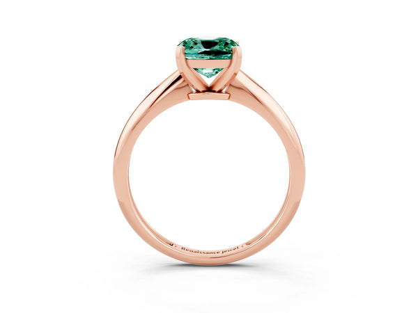 Rose gold Cushion Cut Green Sapphire Solitaire Engagement Ring with Classic Band and Four-Prong Setting