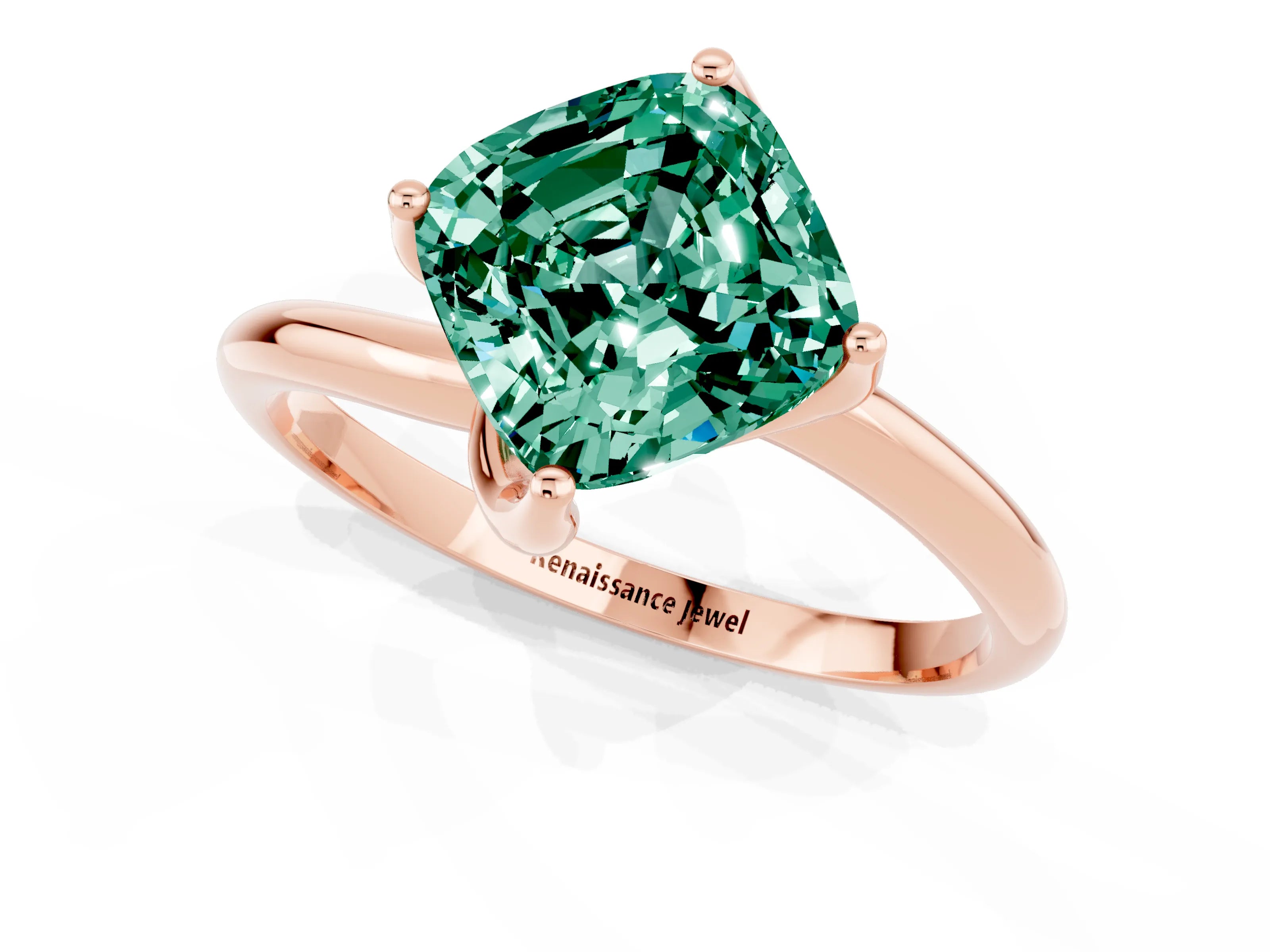 Rose gold Cushion Cut Green Sapphire Solitaire Engagement Ring with Four-Prong Setting and Classic Band_25