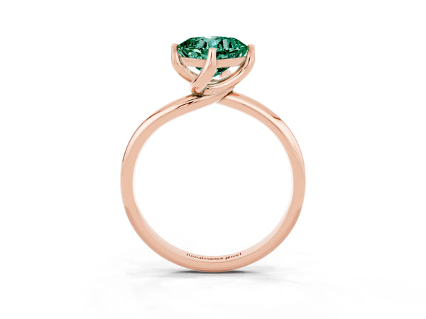 Rose gold Cushion Cut Green Sapphire Solitaire Engagement Ring with Four-Prong Setting and Classic Band