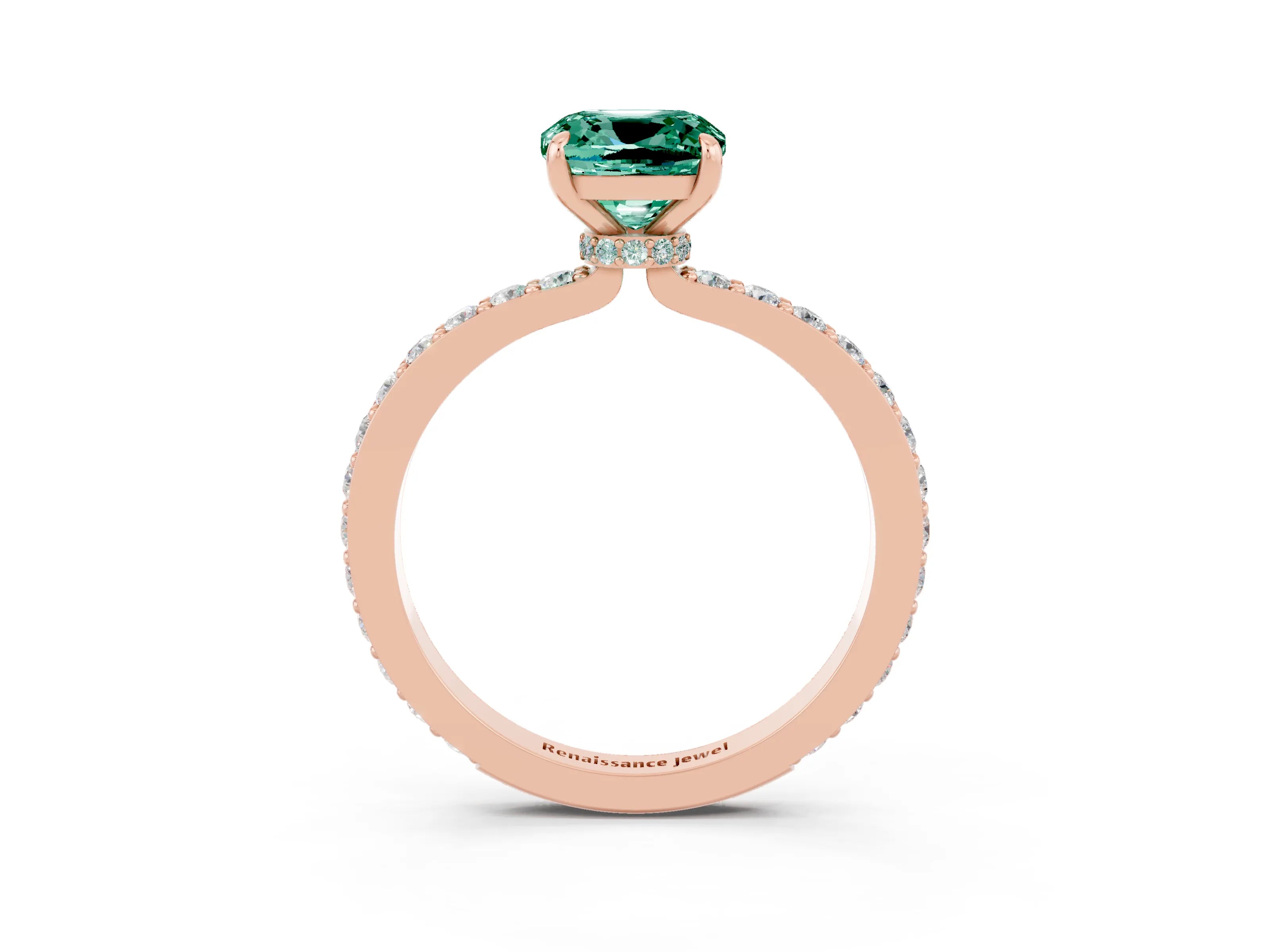 Rose gold Cushion Cut Green Sapphire Solitaire Engagement Ring with Pavé Band and Four-Prong Setting_3