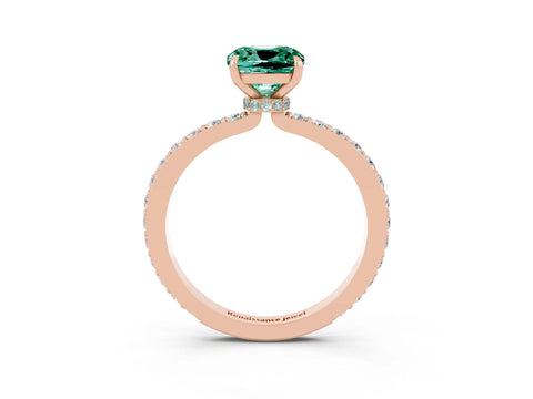 Rose gold Cushion Cut Green Sapphire Solitaire Engagement Ring with Pavé Band and Four-Prong Setting_3