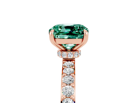 Rose gold Cushion Cut Green Sapphire Solitaire Engagement Ring with Pavé Band and Four-Prong Setting_5