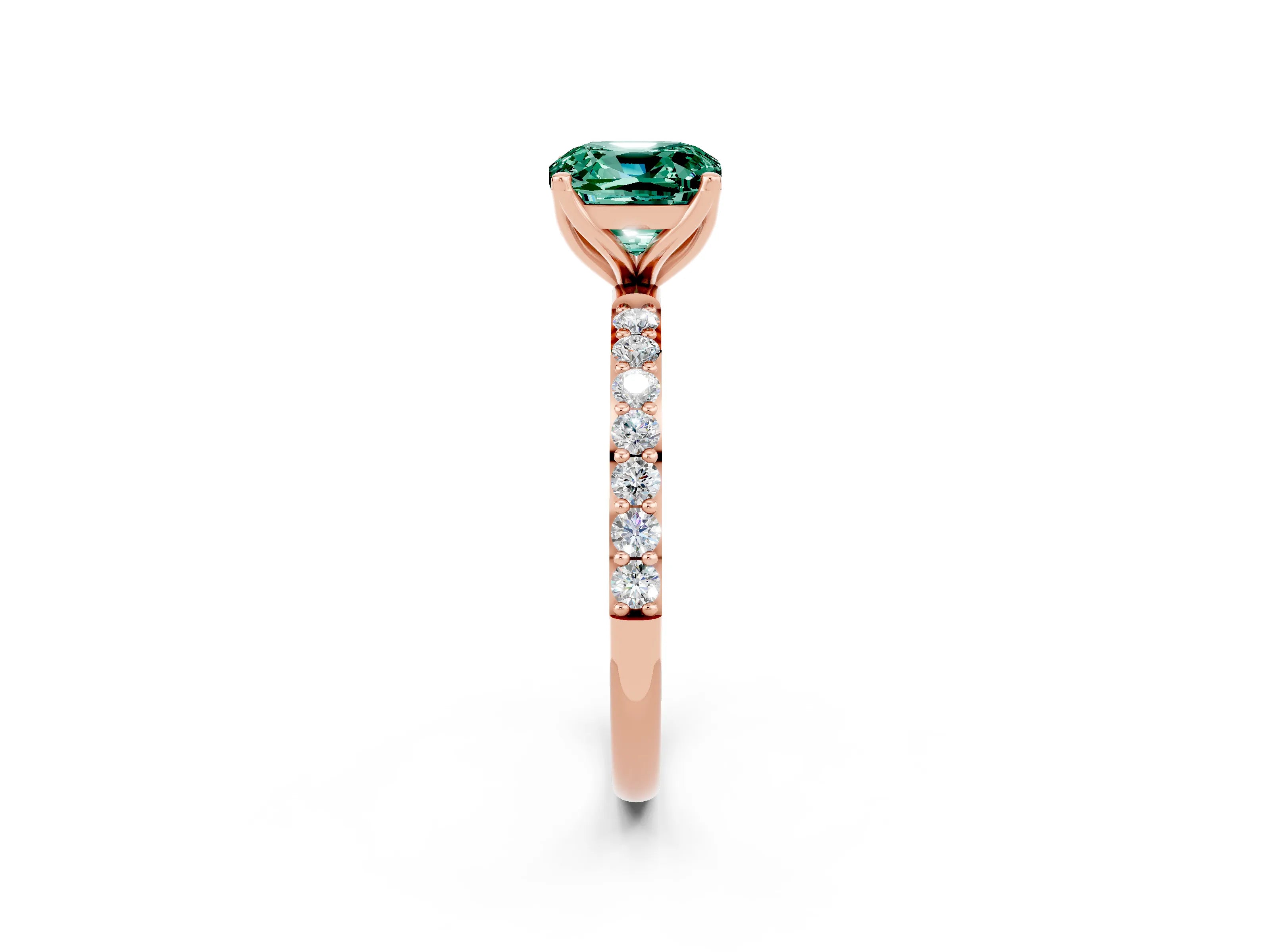 Rose gold Cushion Cut Green Sapphire Solitaire Engagement Ring with Pavé Band and Prong Setting_2