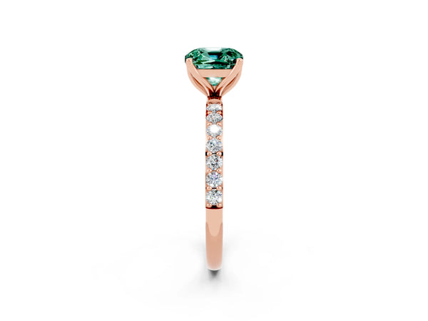 Rose gold Cushion Cut Green Sapphire Solitaire Engagement Ring with Round  Pavé Band and Prong Setting
