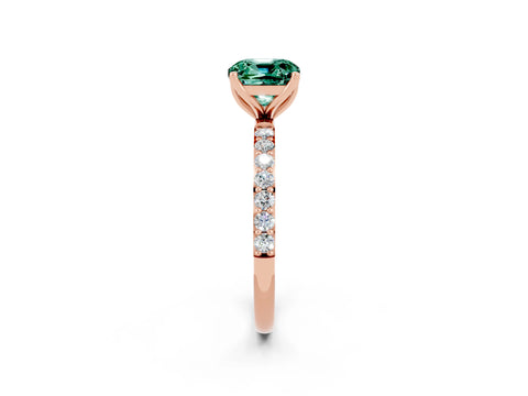 Rose gold Cushion Cut Green Sapphire Solitaire Engagement Ring with Pavé Band and Prong Setting_2