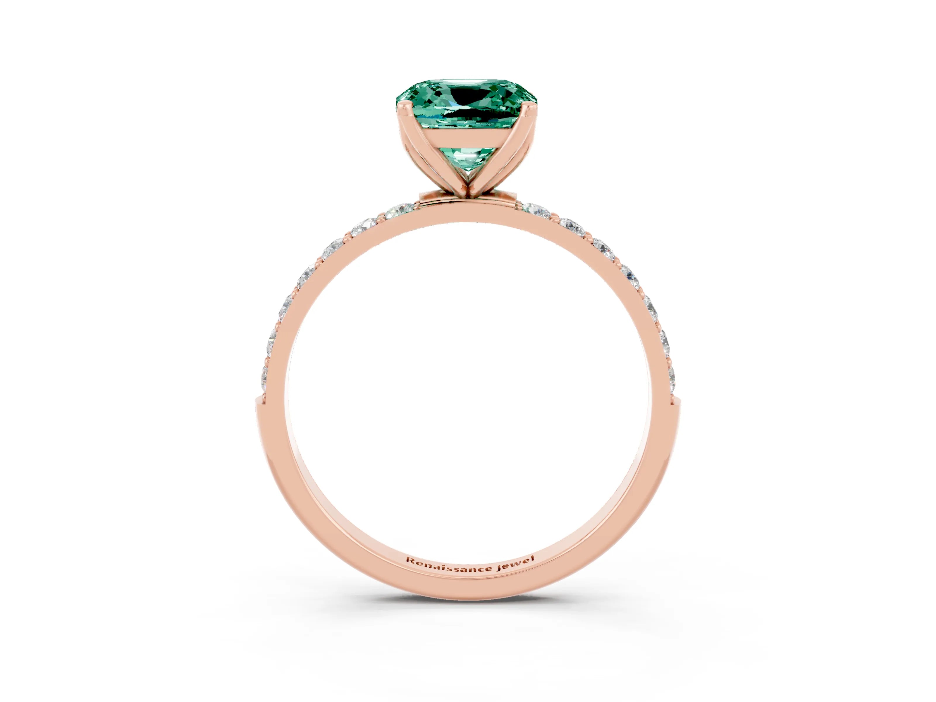Rose gold Cushion Cut Green Sapphire Solitaire Engagement Ring with Pavé Band and Prong Setting_3