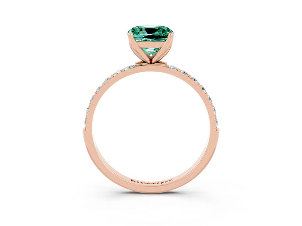 Rose gold Cushion Cut Green Sapphire Solitaire Engagement Ring with Round  Pavé Band and Prong Setting