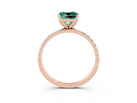 Rose gold Cushion Cut Green Sapphire Solitaire Engagement Ring with Pavé Band and Prong Setting_3