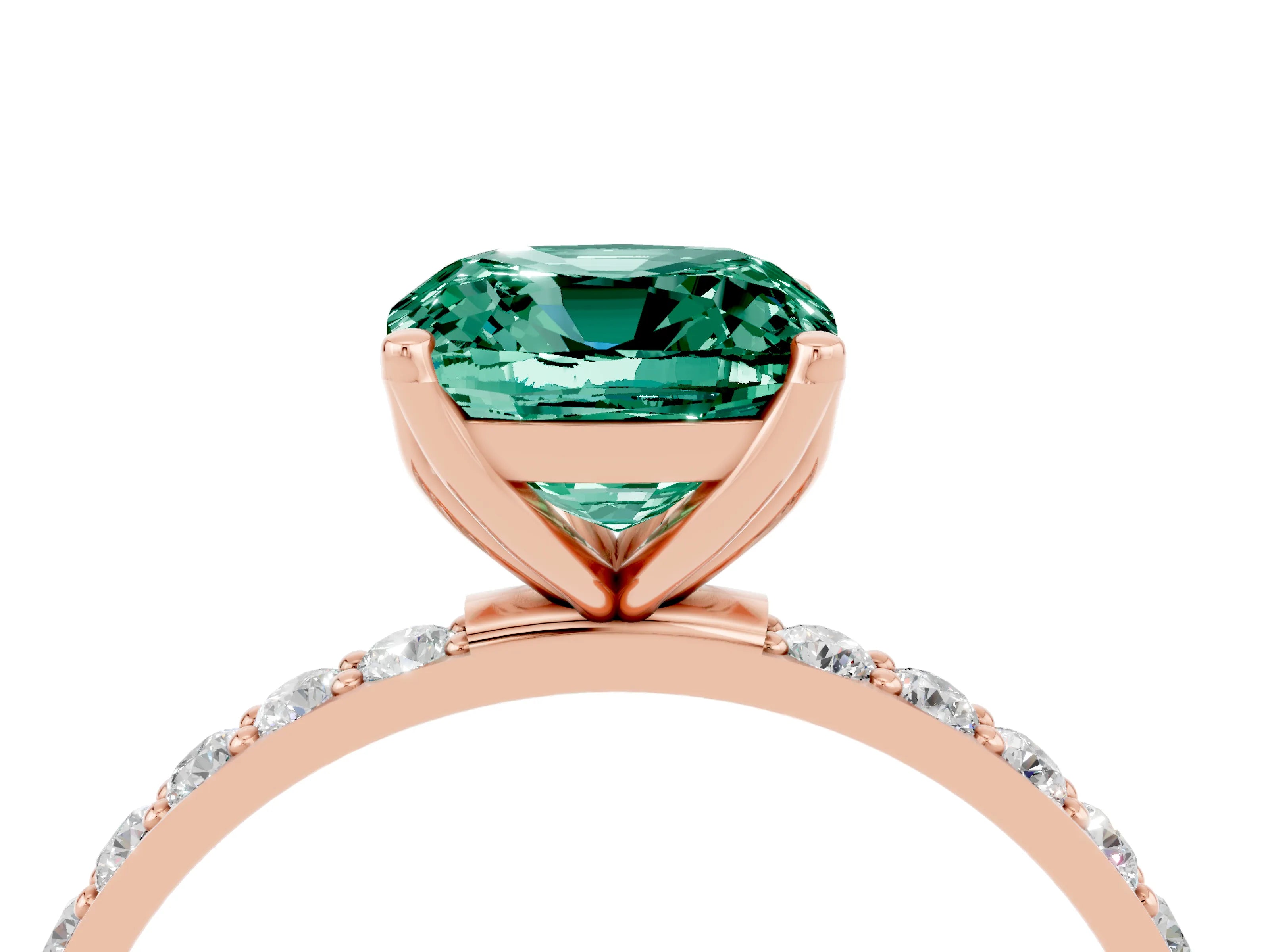 Rose gold Cushion Cut Green Sapphire Solitaire Engagement Ring with Pavé Band and Prong Setting_4