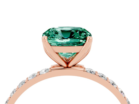 Rose gold Cushion Cut Green Sapphire Solitaire Engagement Ring with Pavé Band and Prong Setting_4
