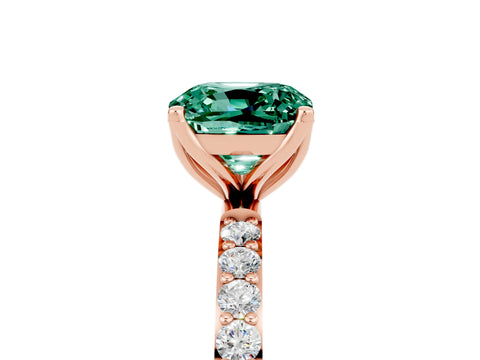 Rose gold Cushion Cut Green Sapphire Solitaire Engagement Ring with Pavé Band and Prong Setting_5