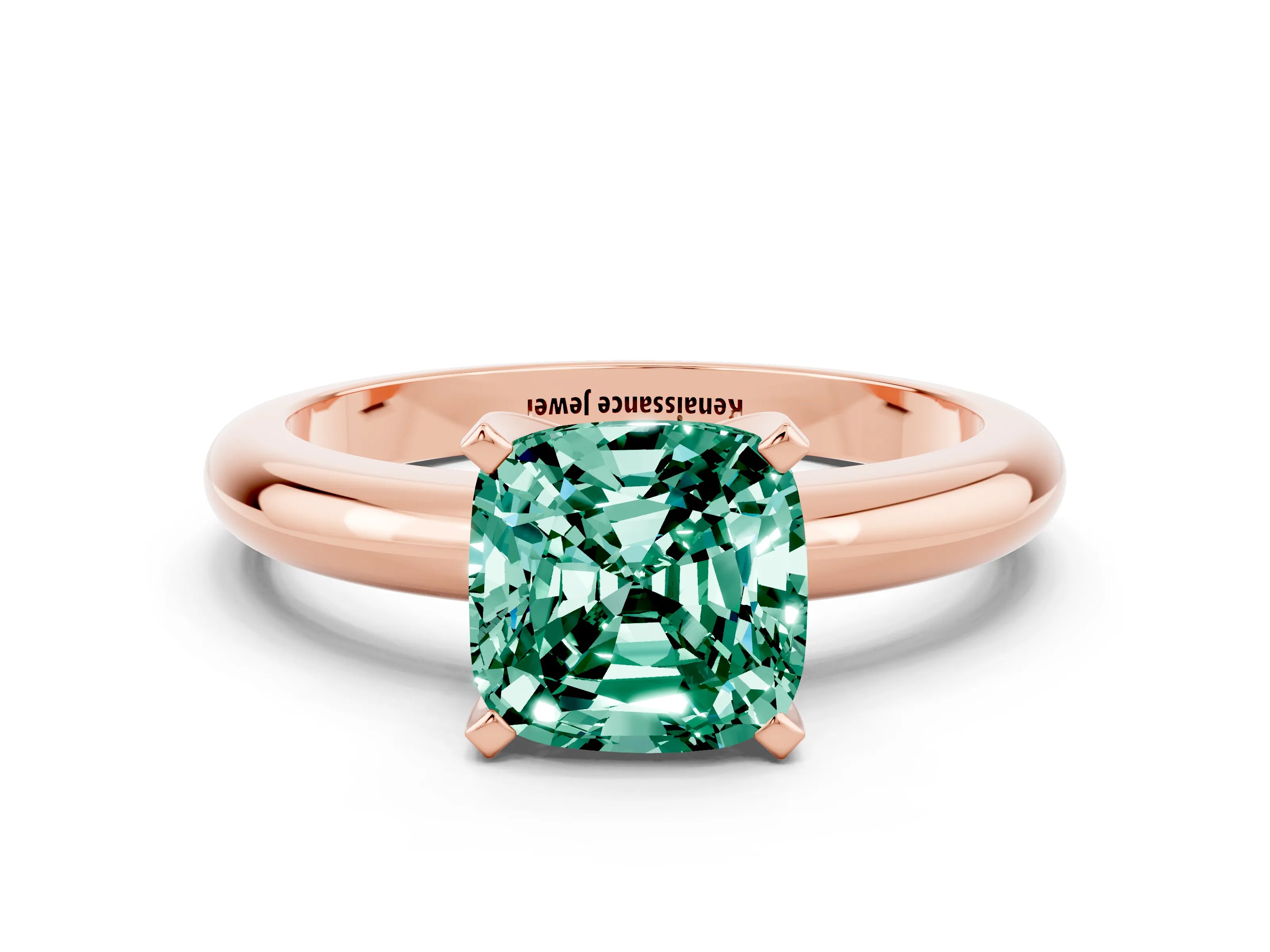Rose gold Cushion Cut Green Sapphire Solitaire Engagement Ring with Round Band and Four-Prong Setting