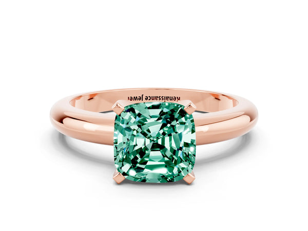 Rose gold Cushion Cut Green Sapphire Solitaire Engagement Ring with Round Band and Four-Prong Setting