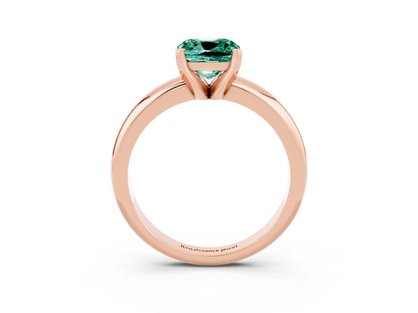 Rose gold Cushion Cut Green Sapphire Solitaire Engagement Ring with Round Band and Four-Prong Setting