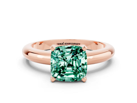Rose gold Cushion Cut Green Sapphire Solitaire Engagement Ring with Round Band and Four-Prong Setting