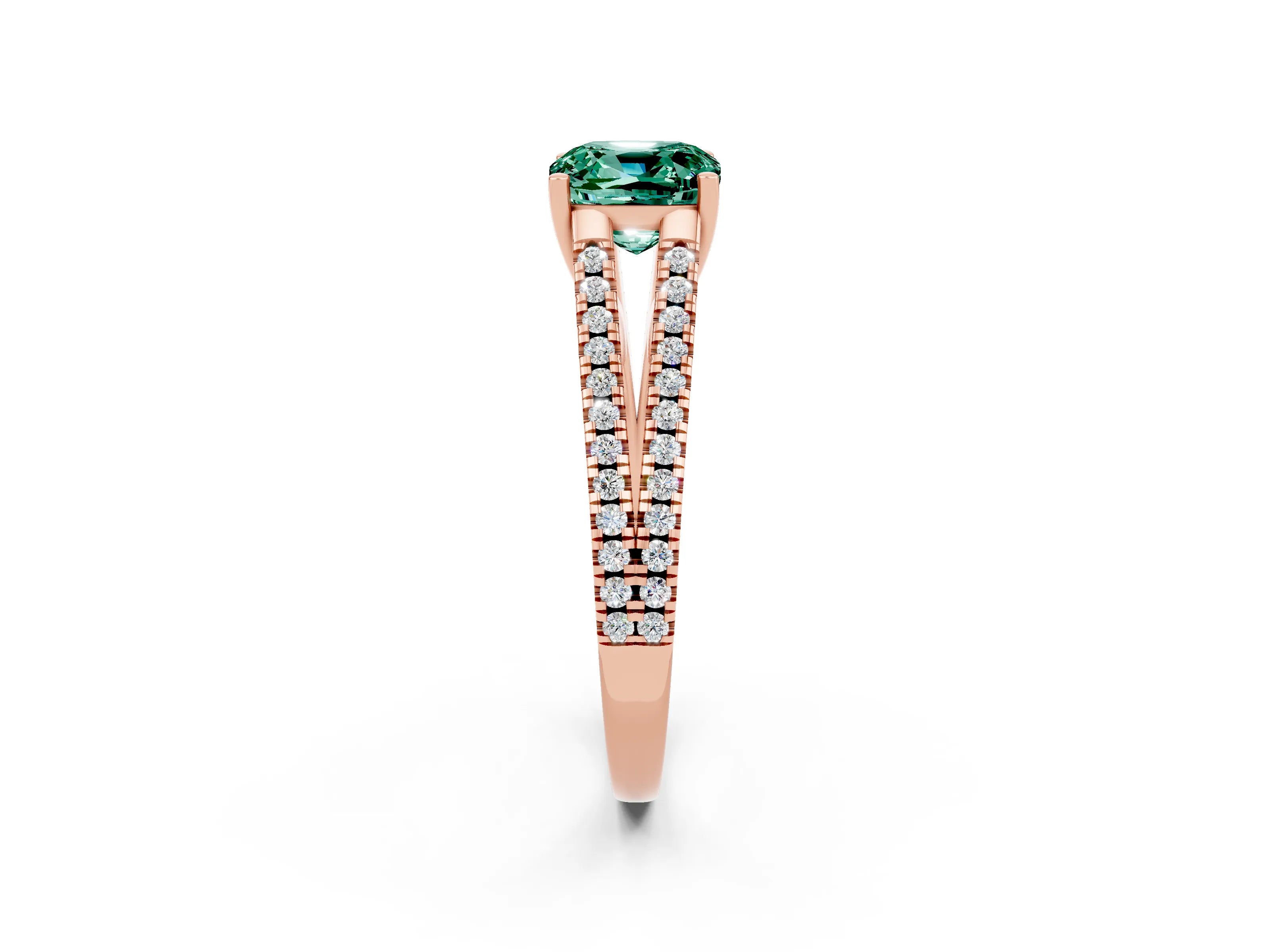 Rose gold Cushion Cut Green Sapphire Solitaire Engagement Ring with Split Shank Pavé Band_2