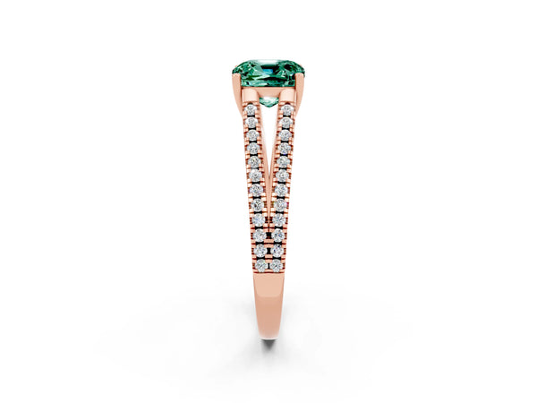 Rose gold Cushion Cut Green Sapphire Solitaire Engagement Ring with Split Shank Pavé Band