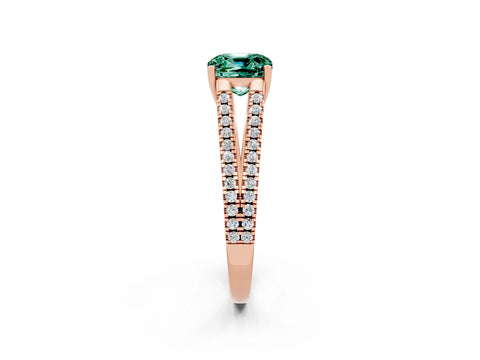 Rose gold Cushion Cut Green Sapphire Solitaire Engagement Ring with Split Shank Pavé Band_2
