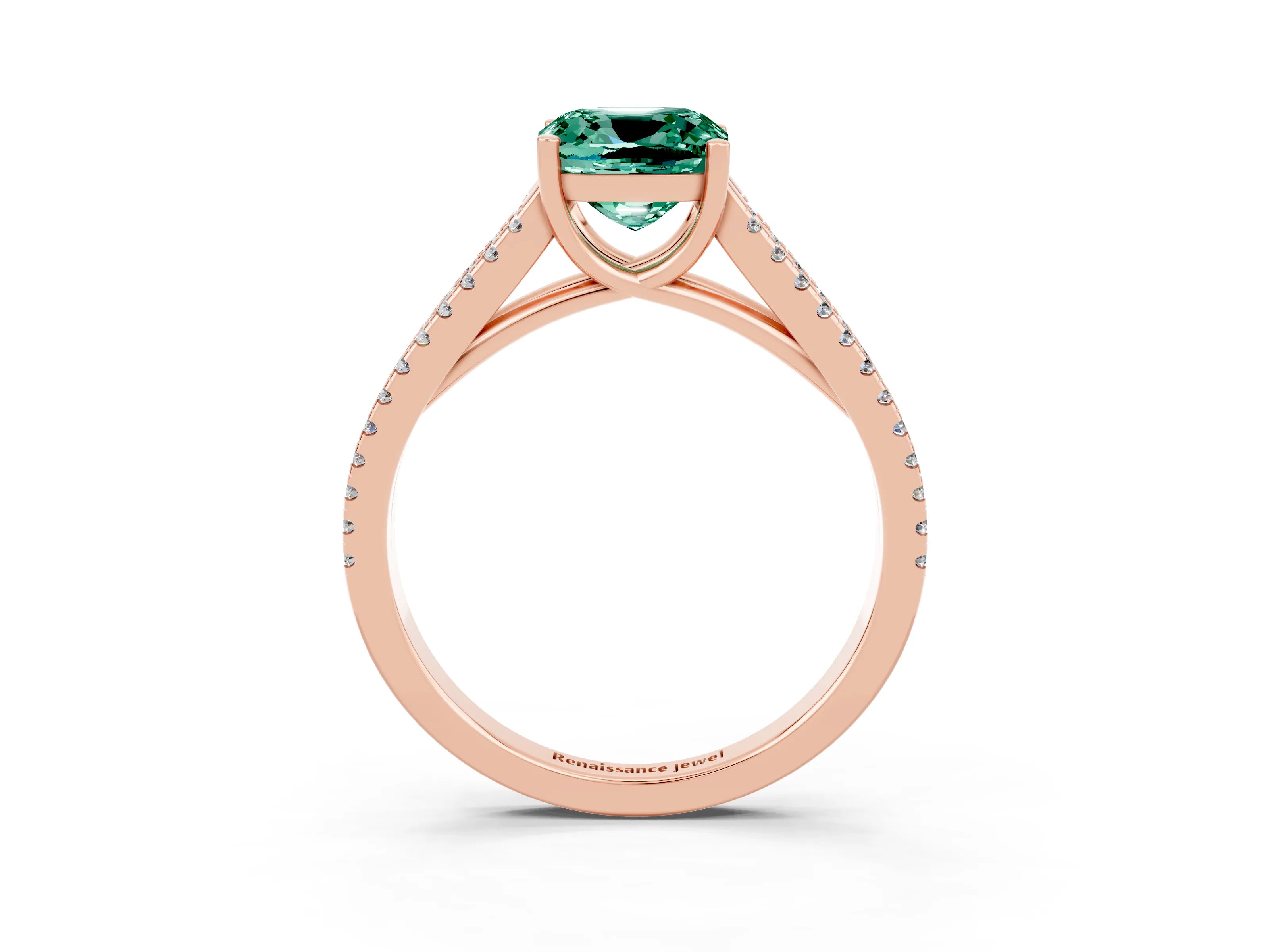 Rose gold Cushion Cut Green Sapphire Solitaire Engagement Ring with Split Shank Pavé Band_3