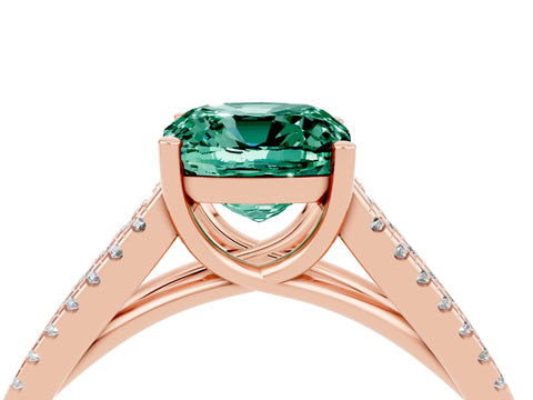 Rose gold Cushion Cut Green Sapphire Solitaire Engagement Ring with Split Shank Pavé Band_4
