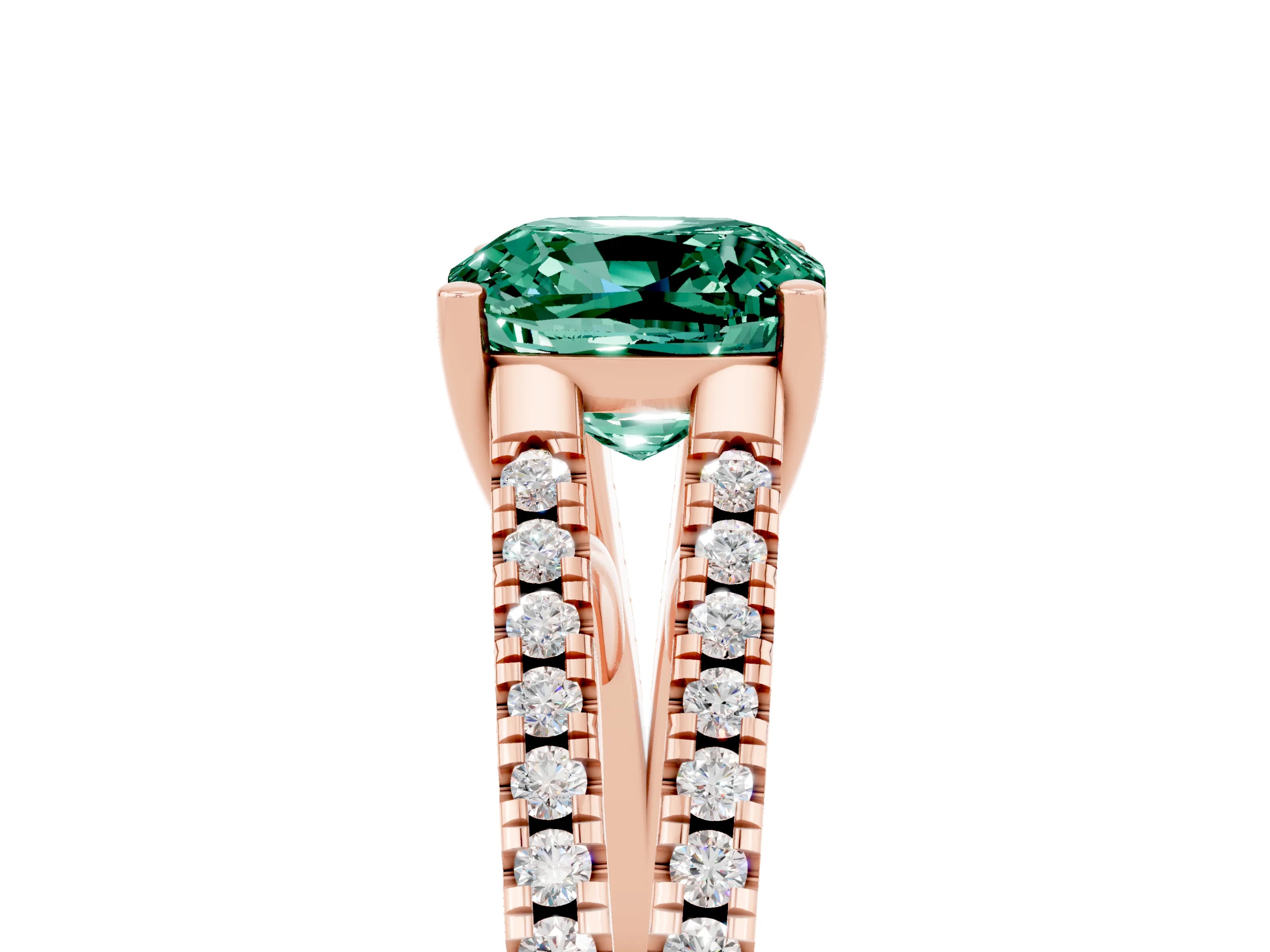 Rose gold Cushion Cut Green Sapphire Solitaire Engagement Ring with Split Shank Pavé Band_5