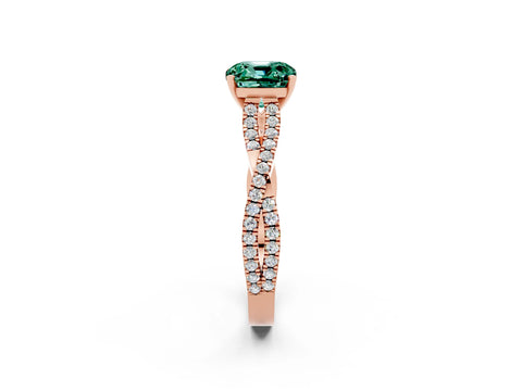 Rose gold Cushion Cut Green Sapphire Solitaire Engagement Ring with Twisted Pavé Band and Four-Prong Setting_14