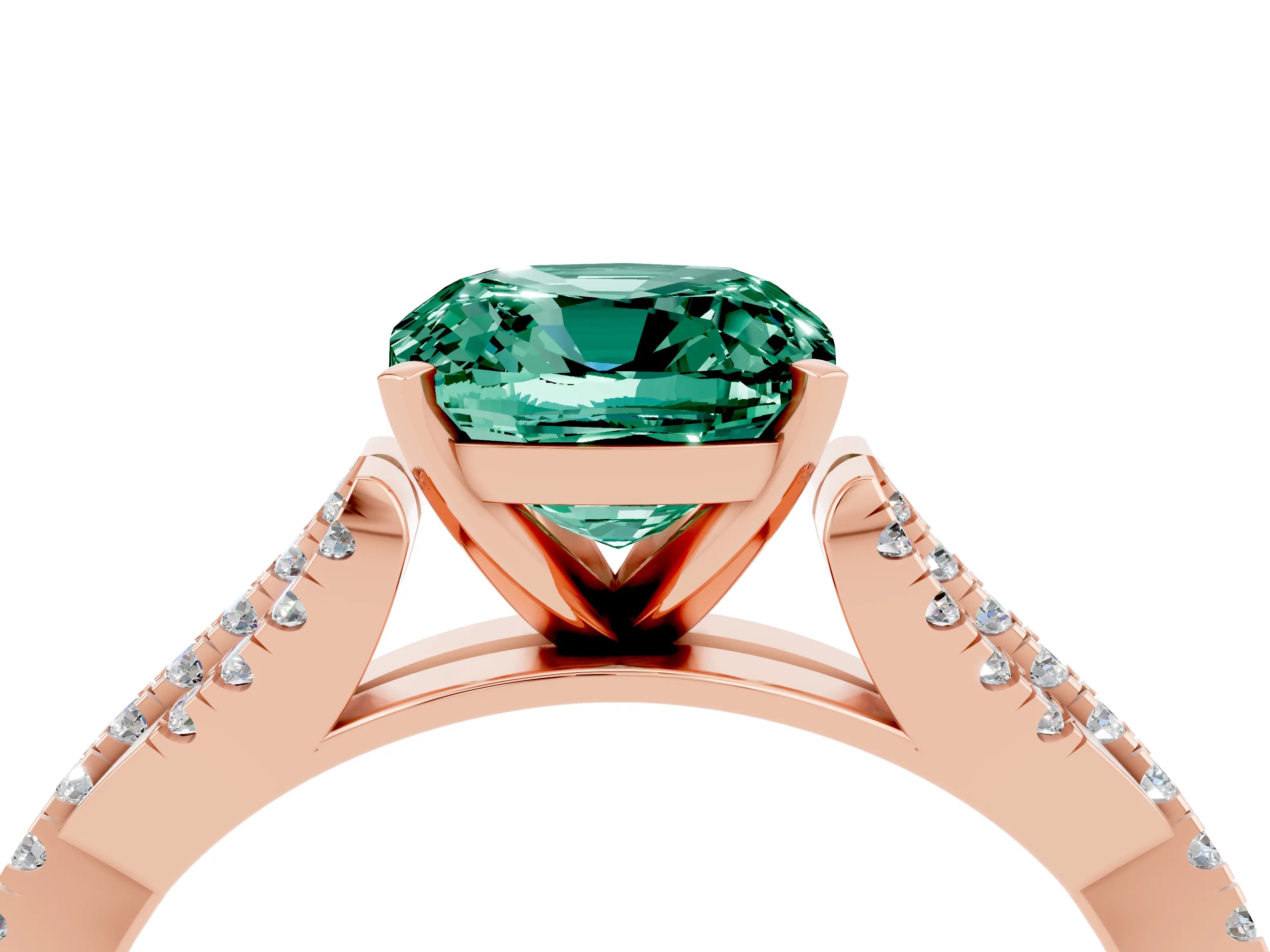 Rose gold Cushion Cut Green Sapphire Solitaire Engagement Ring with Twisted Pavé Band and Four-Prong Setting_16